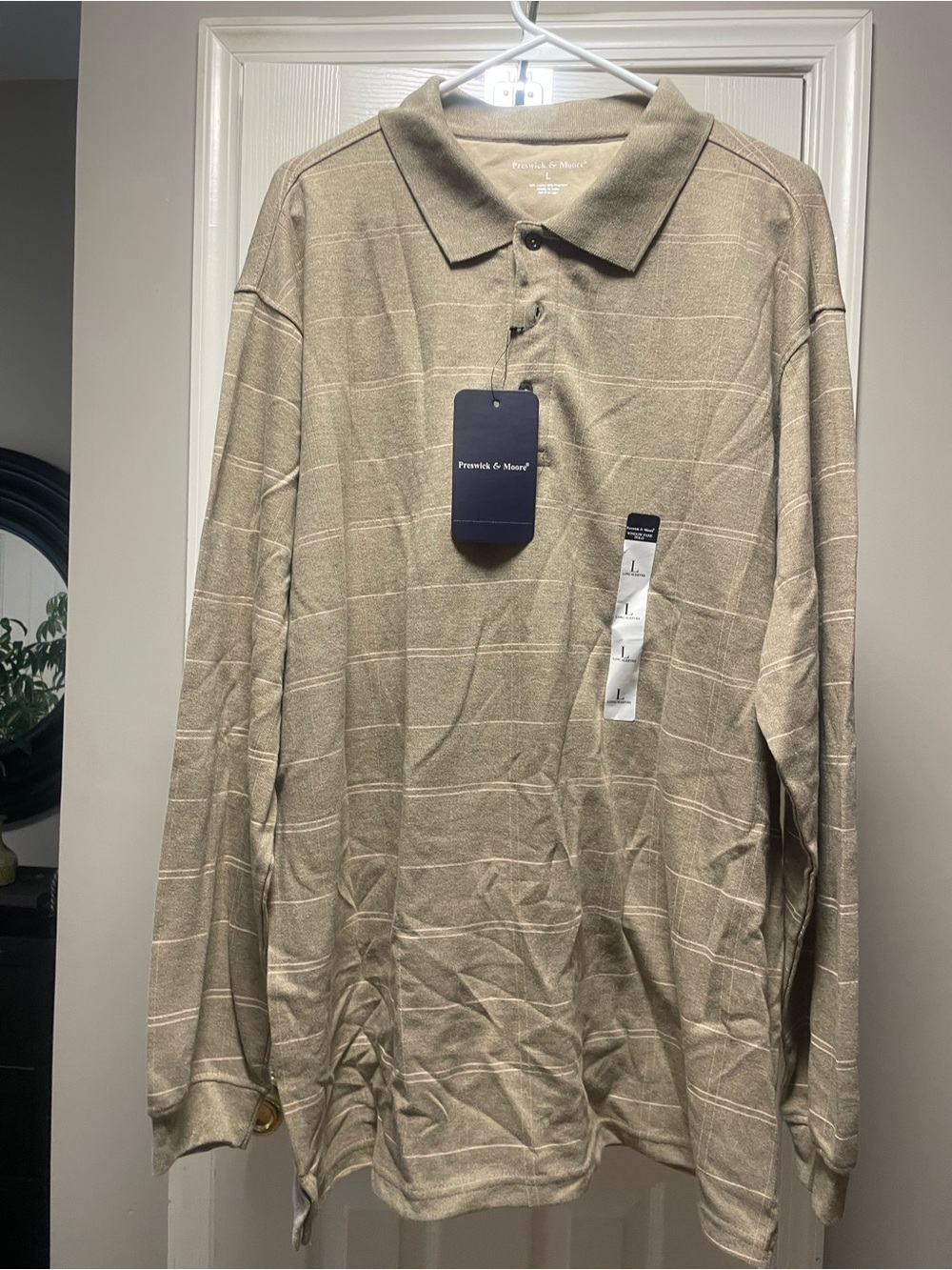 Preswick & Moore Beige Plaid Long-Sleeve Polo